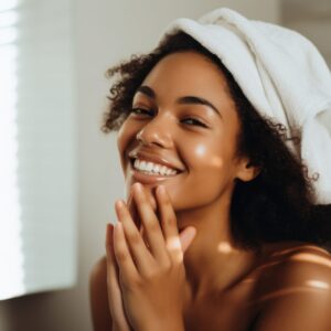 Frau mit definierten Naturlocken als Symbol für Lockenmethode 2.0, Aloe Vera Haarpflege und eine moderne Lockenroutine.